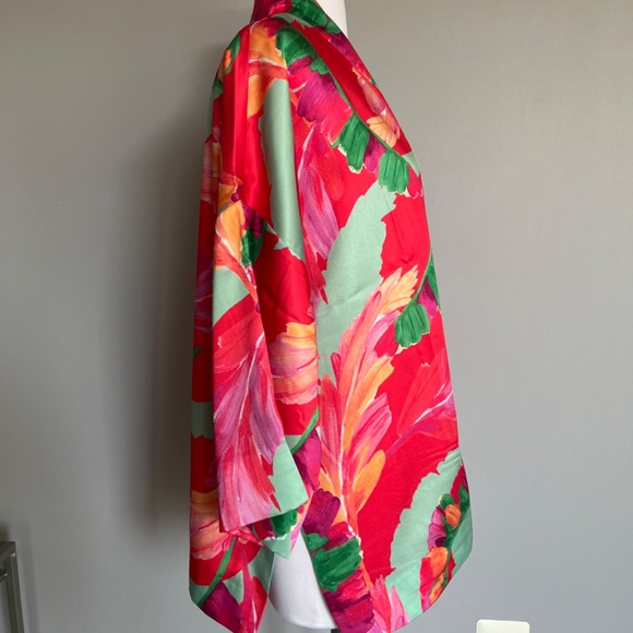 Chicos Foliage Print Short Botanic Berry Laves Ruana‎ Duster Kimono Open Jacket - Picture 3 of 7
